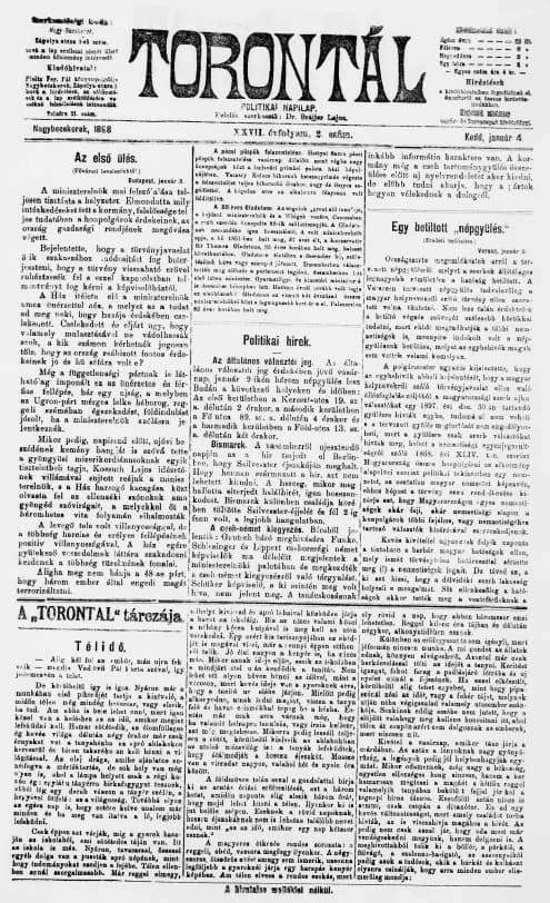 Torontál, 27. évf. 1898. január 4. 2. sz.