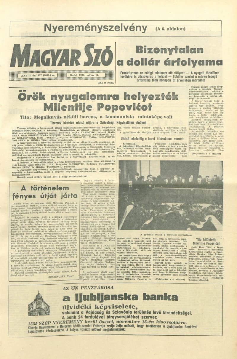 Magyar Szó, 28. évf. 1971. május 11. 127. sz. 1–16. oldal
