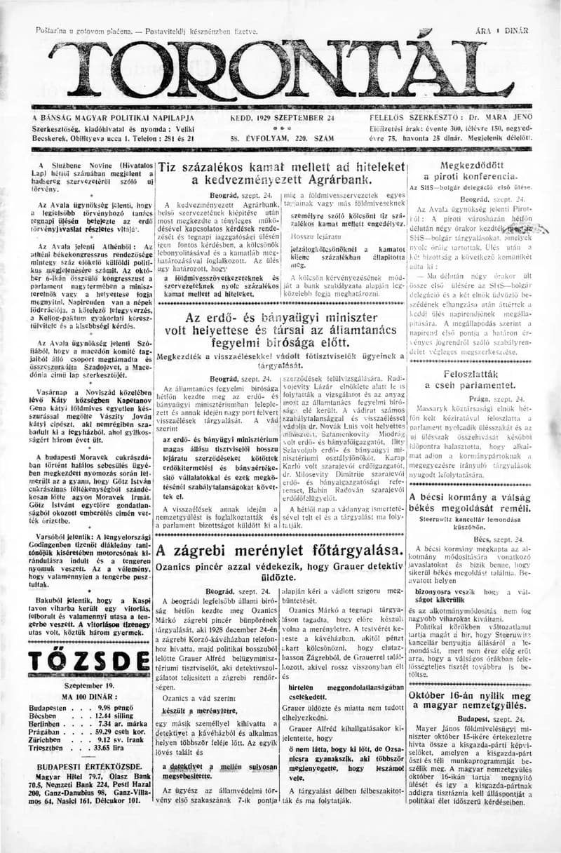 Torontál, 58. évf. 1929. szeptember 24. 220. sz.