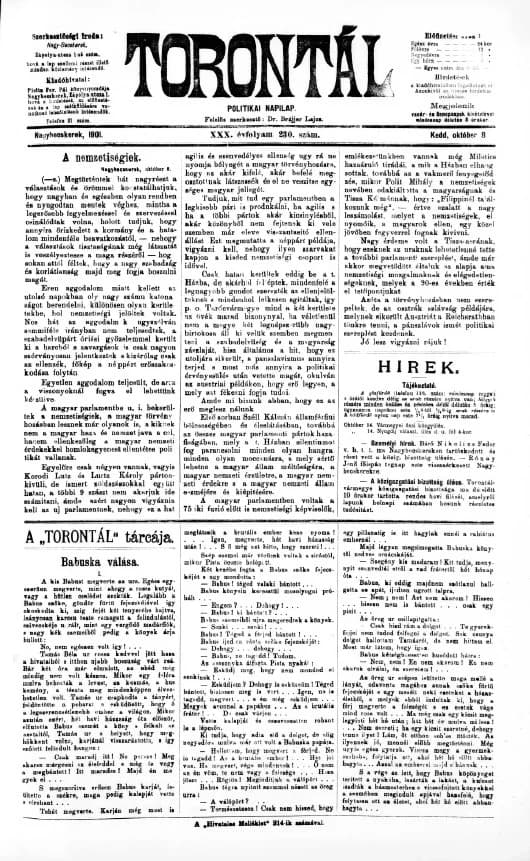 Torontál, 30. évf. 1901. október 8. 230. sz.