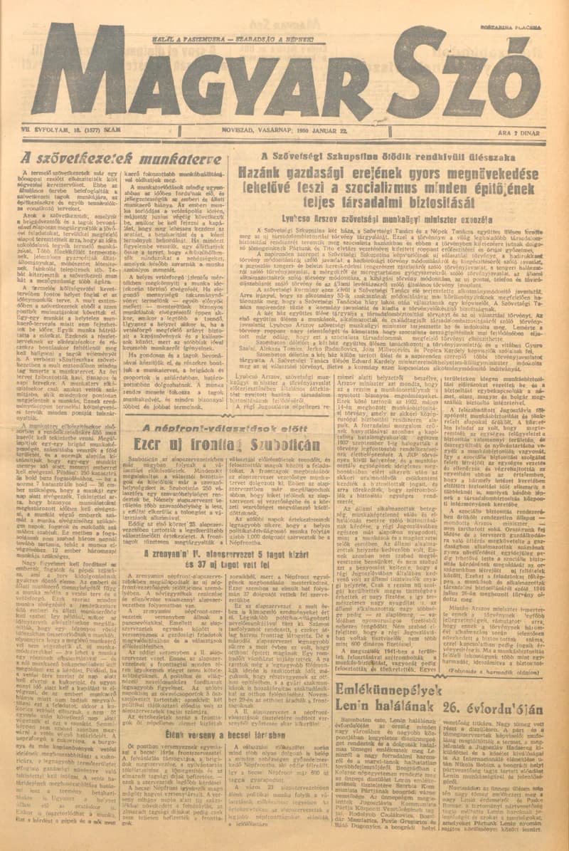 Magyar Szó, 7. évf. 1950. január 22. 18. sz. 1–6. oldal