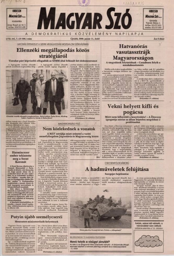 Magyar Szó, 57. évf. 2000. január 11. 7. sz. 1–16. oldal
