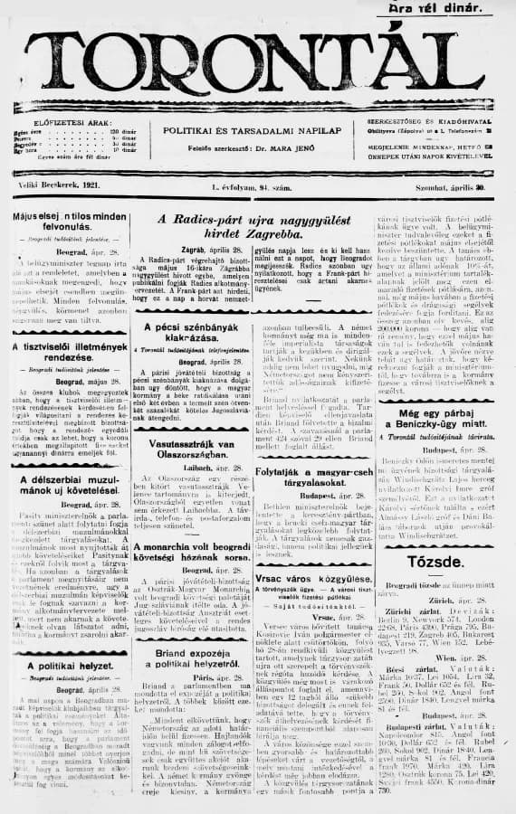 Torontál, 50. évf. 1921. április 30. 94. sz.