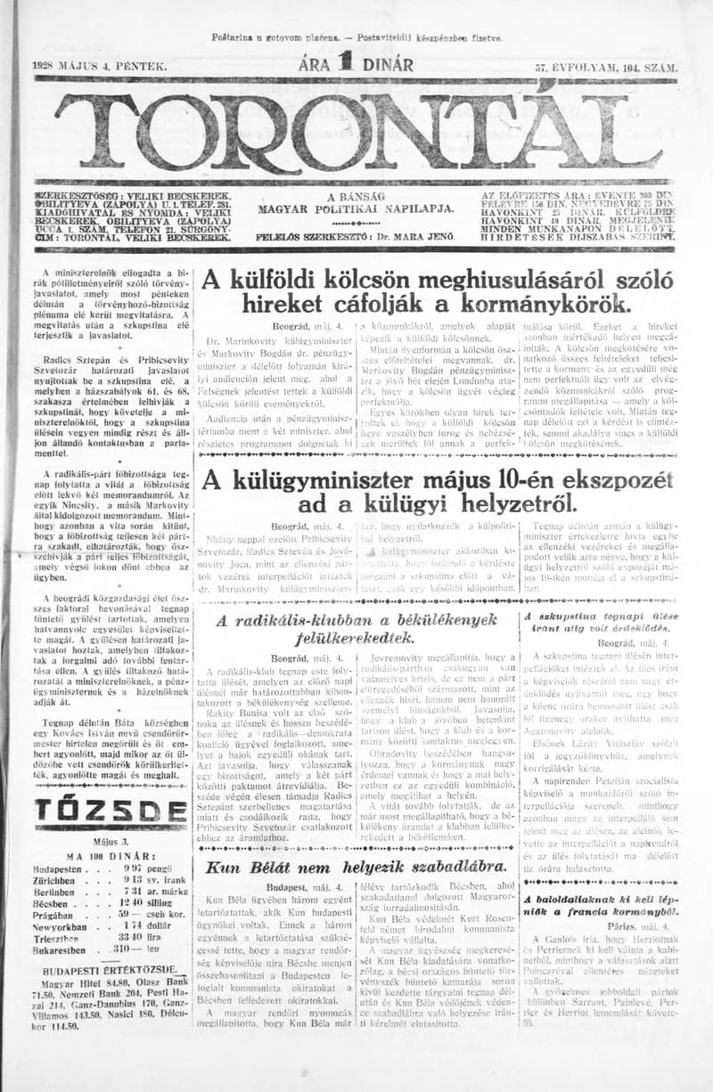 Torontál, 57. évf. 1928. május 4. 104. sz.