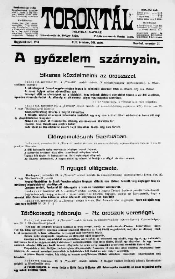 Torontál, 43. évf. 1914. november 21. 266. sz.
