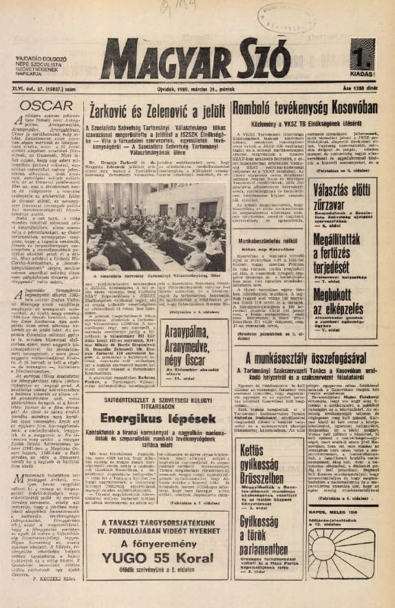 Magyar Szó, 46. évf. 1989. március 31. 87. sz. 1–24. oldal