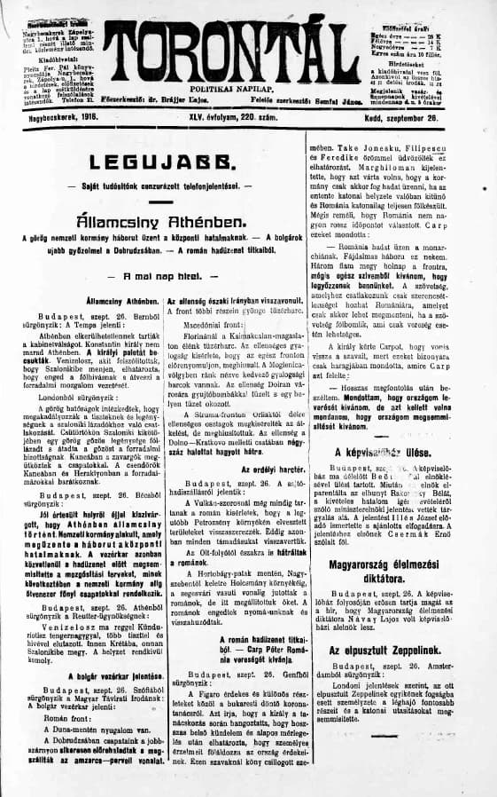 Torontál, 45. évf. 1916. szeptember 26. 220. sz.