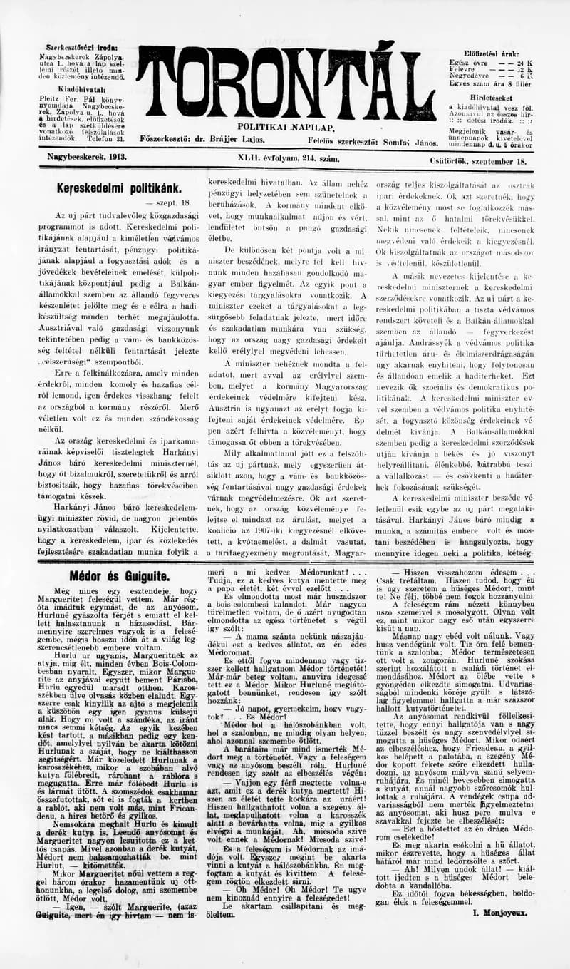 Torontál, 42. évf. 1913. szeptember 18. 214. sz.