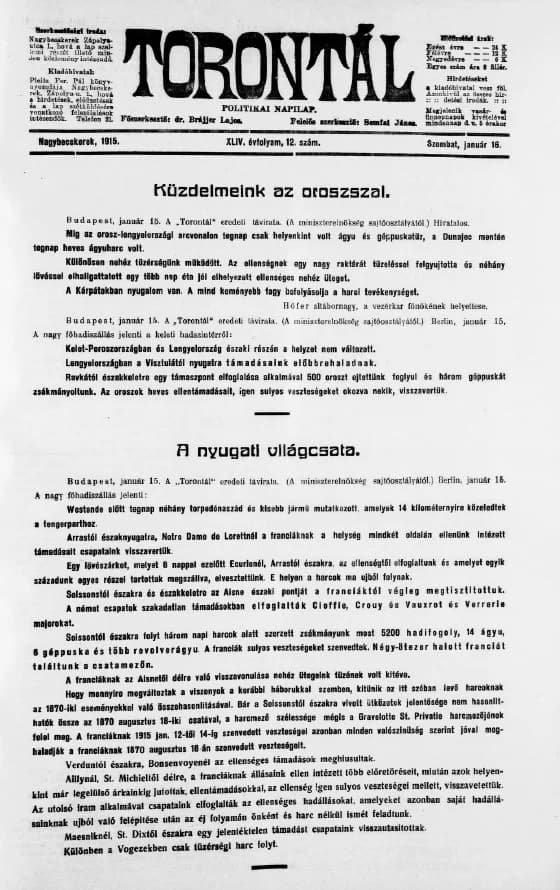 Torontál, 44. évf. 1915. január 16. 12. sz.