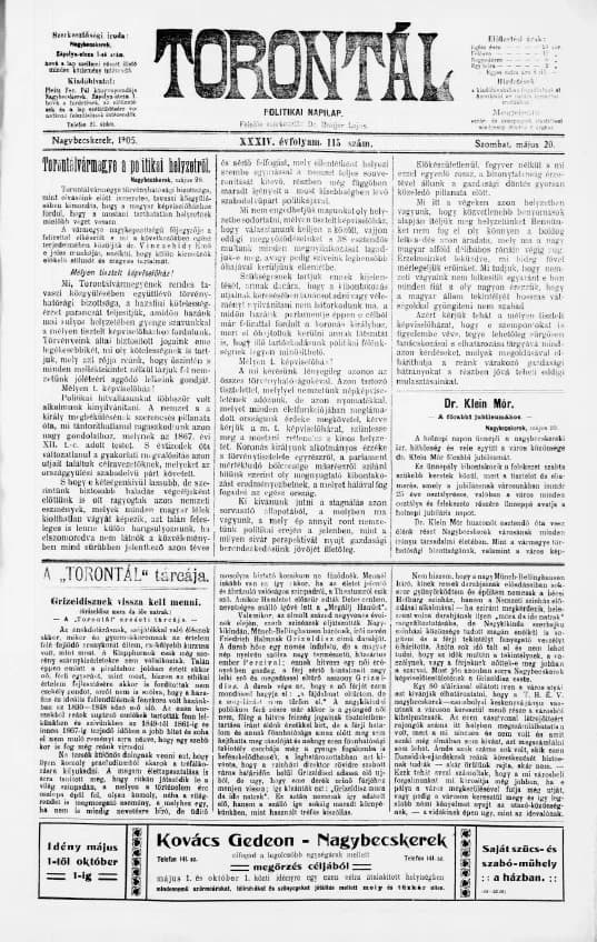 Torontál, 34. évf. 1905. május 20. 115. sz.
