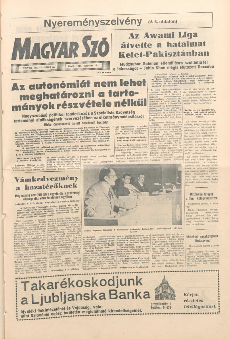 Magyar Szó, 28. évf. 1971. március 16. 73. sz. 1–16. oldal