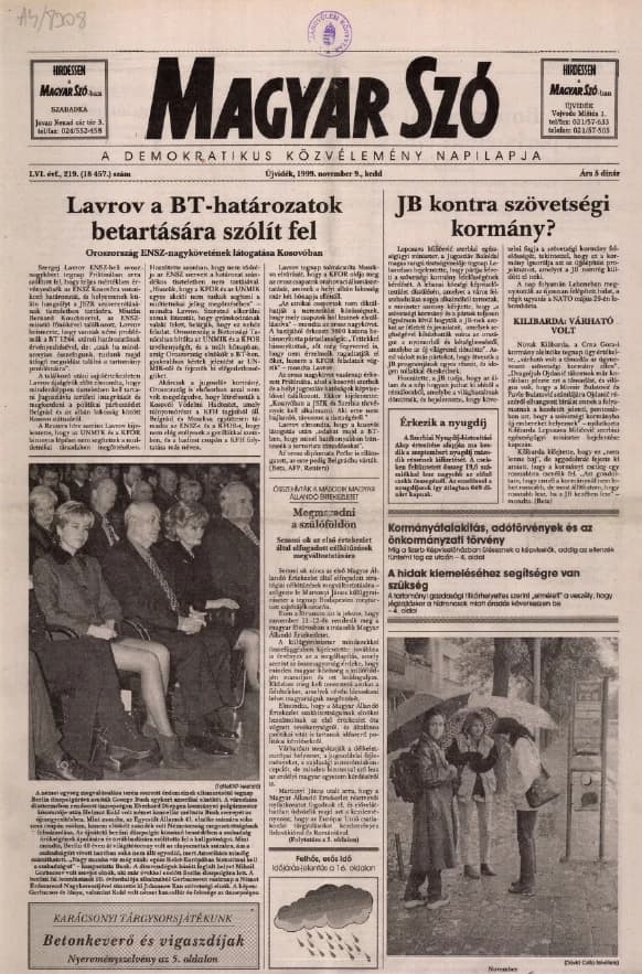Magyar Szó, 56. évf. 1999. november 9. 219. sz. 1–16. oldal