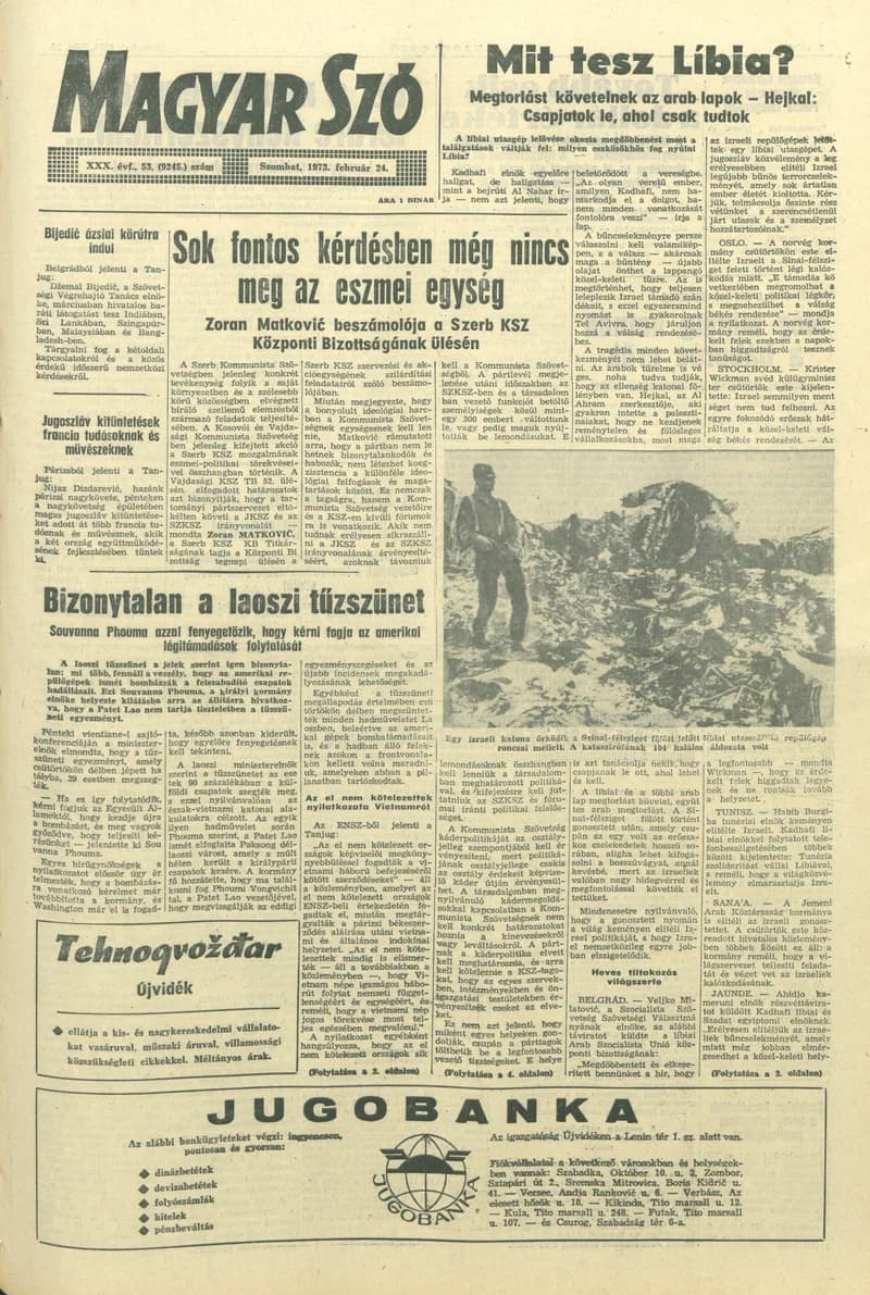 Magyar Szó, 30. évf. 1973. február 24. 53. sz. 1–20. oldal