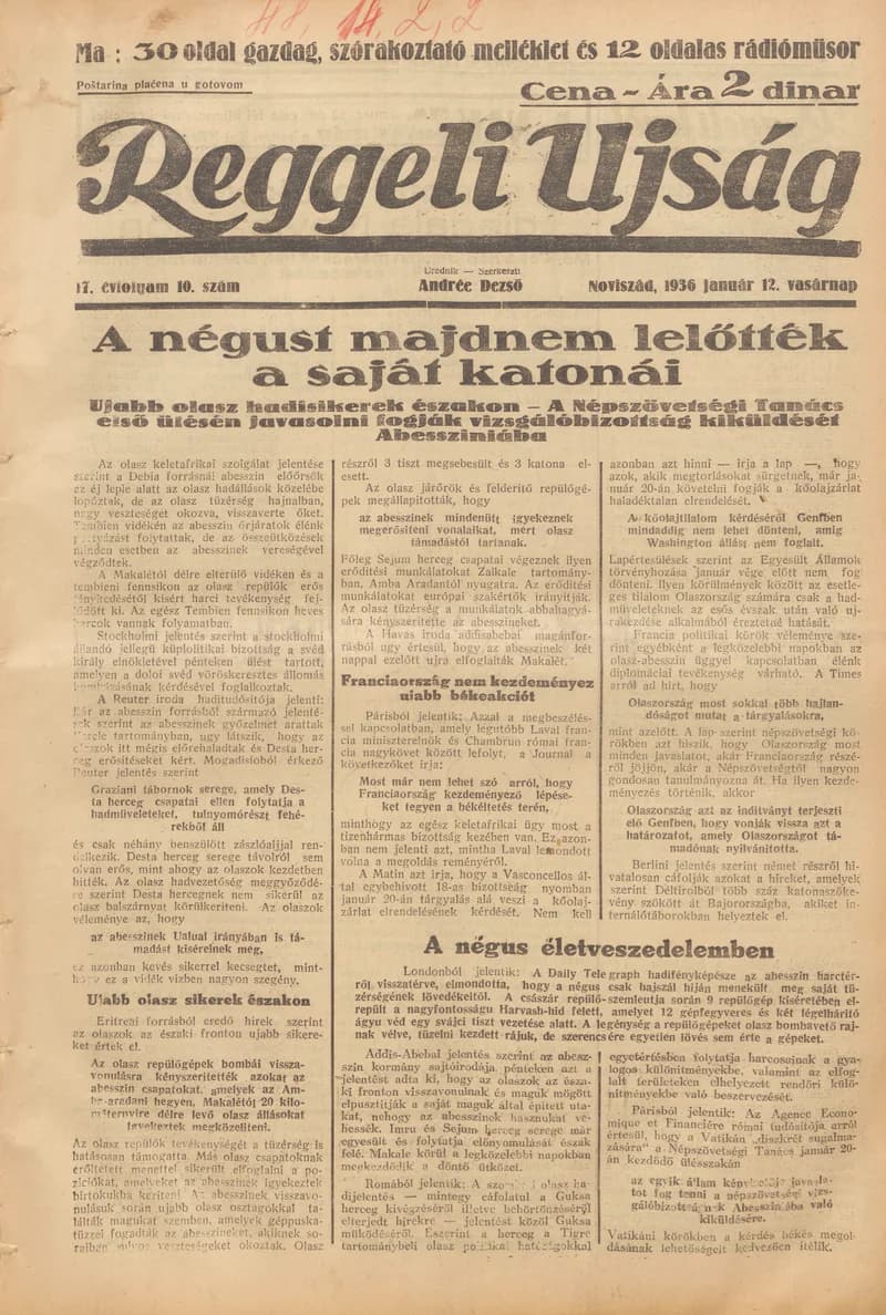 Reggeli Újság, 17. évf. 1936. január 12. 10. sz.