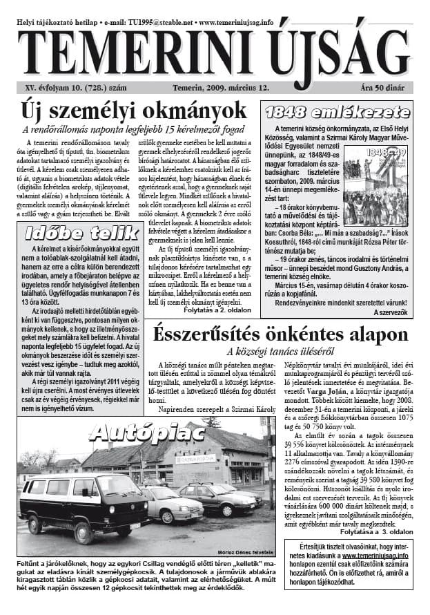 Temerini Újság, 15. évf. 2009. március 12. 10. sz.