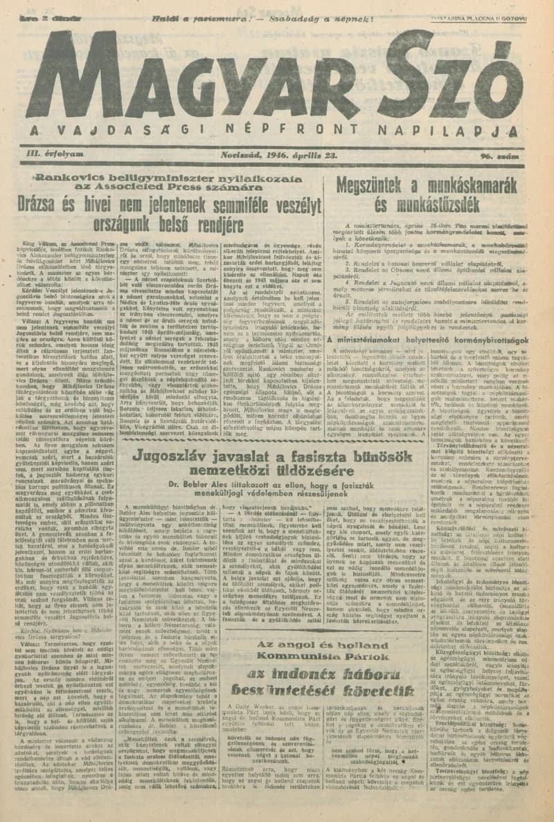 Magyar Szó, 3. évf. 1946. április 23. 96. sz. 1–6. oldal