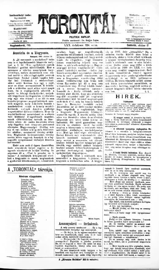 Torontál, 30. évf. 1901. október 17. 238. sz.