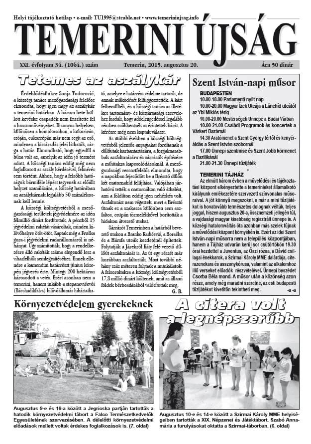 Temerini Újság, 21. évf. 2015. augusztus 20. 34. sz.