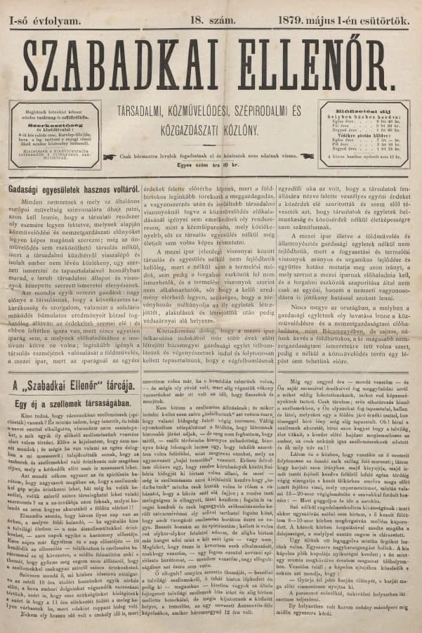Szabadkai Ellenőr, 1. évf. 1879. május 1. 18. sz.