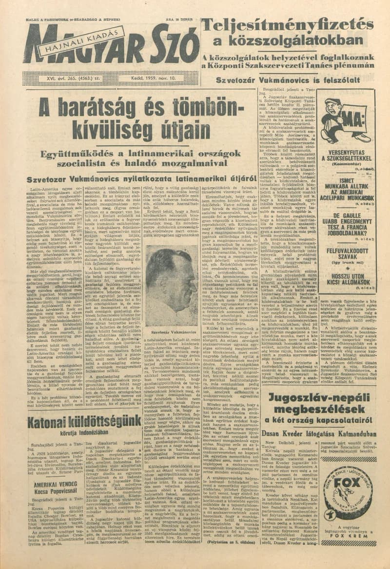 Magyar Szó, 16. évf. 1959. november 10. 265. sz. 1–20. oldal