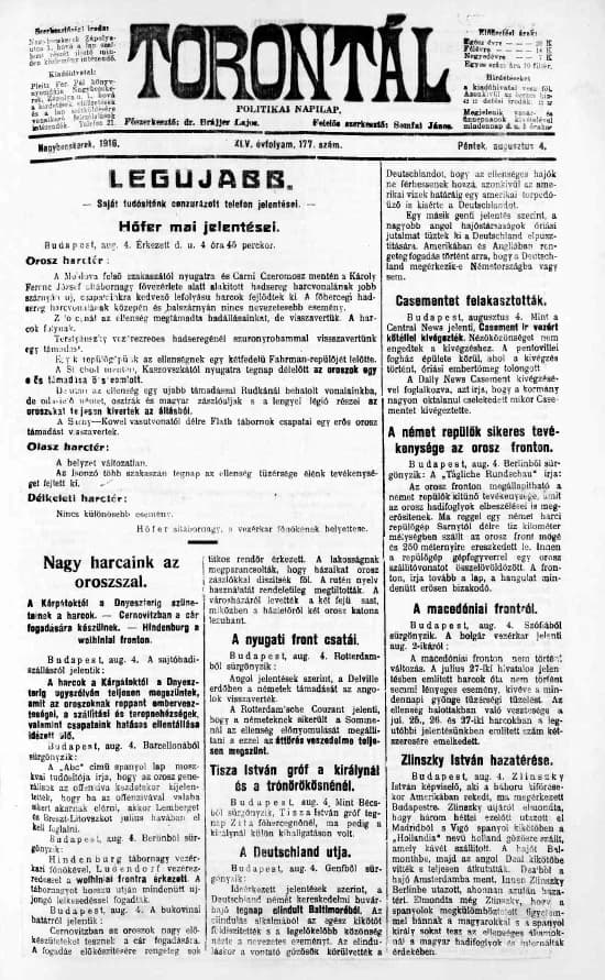 Torontál, 45. évf. 1916. augusztus 4. 177. sz.