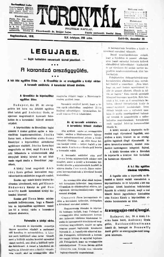 Torontál, 45. évf. 1916. december 28. 296. sz.