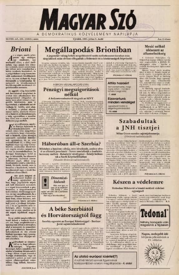 Magyar Szó, 48. évf. 1991. július 9. 186. sz. 1–20. oldal