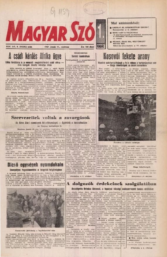Magyar Szó, 44. évf. 1987. január 11. 9. sz. 1–32. oldal