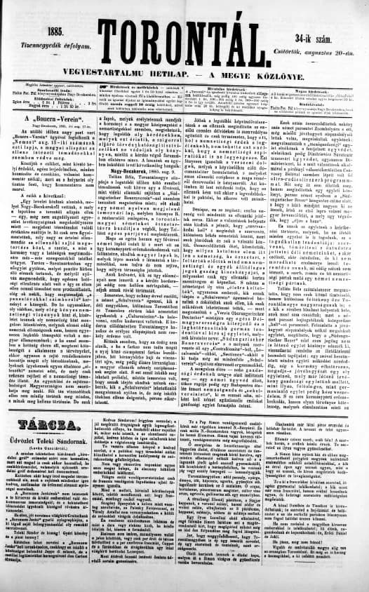 Torontál, 14. évf. 1885. augusztus 20. 34. sz.