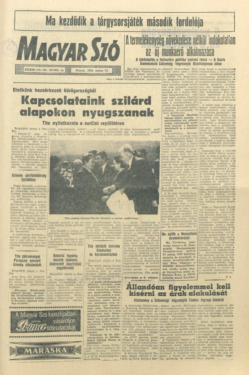 Magyar Szó, 33. évf. 1976. május 14. 131. sz. 1–20. oldal