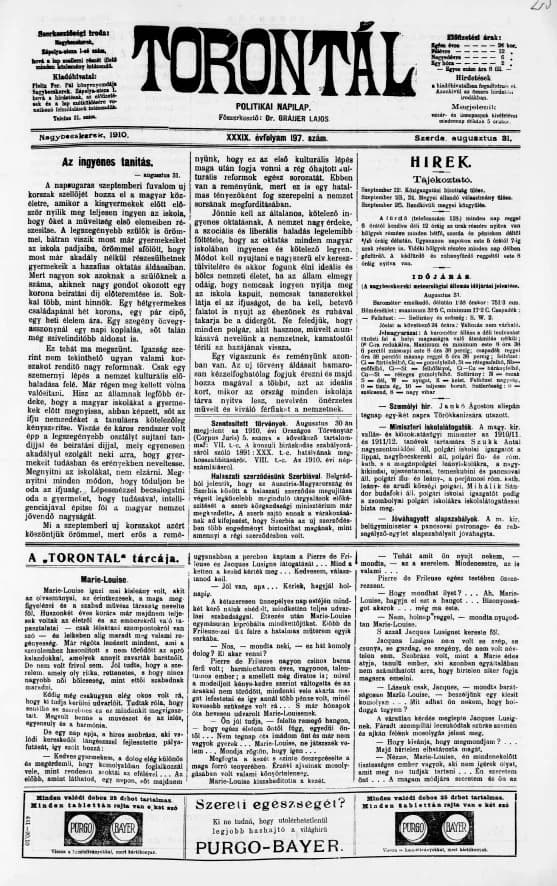 Torontál, 39. évf. 1910. augusztus 31. 197. sz.