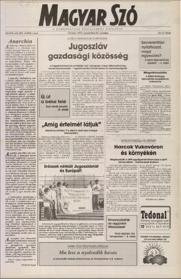 Magyar Szó, 48. évf. 1991. szeptember 28. 267. sz. 1–20. oldal