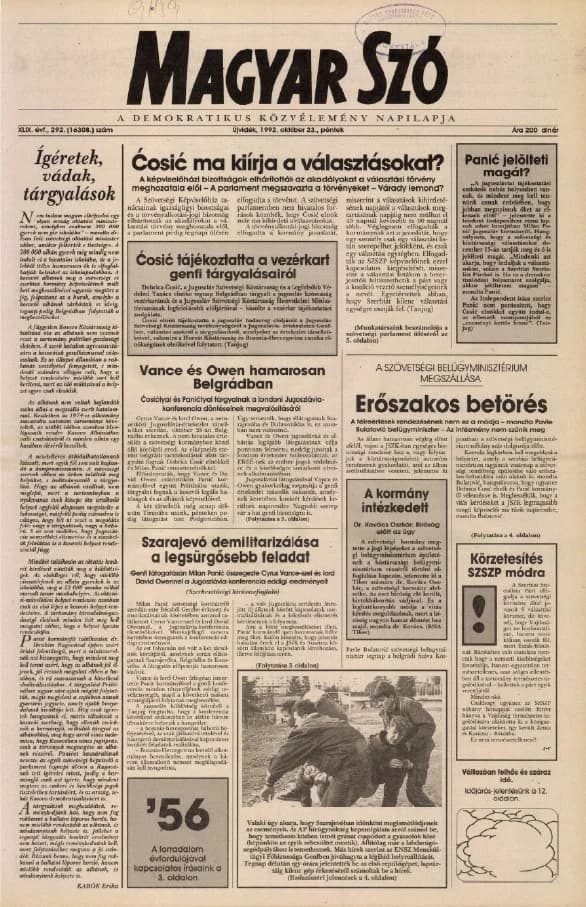 Magyar Szó, 49. évf. 1992. október 23. 292. sz. 1–16. oldal