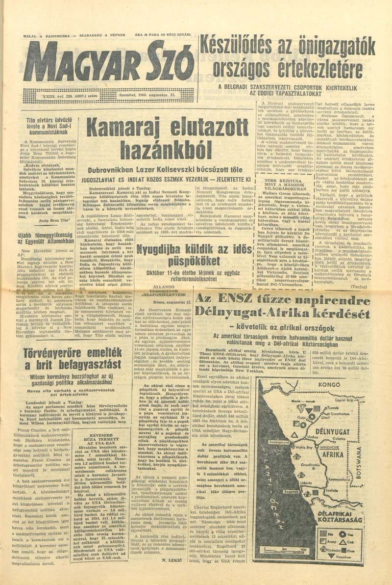 Magyar Szó, 23. évf. 1966. augusztus 13. 220. sz.