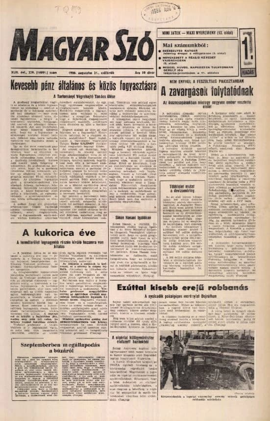 Magyar Szó, 43. évf. 1986. augusztus 21. 229. sz. 1–16. oldal