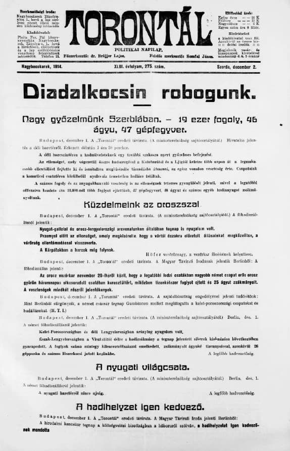 Torontál, 43. évf. 1914. december 2. 275. sz.