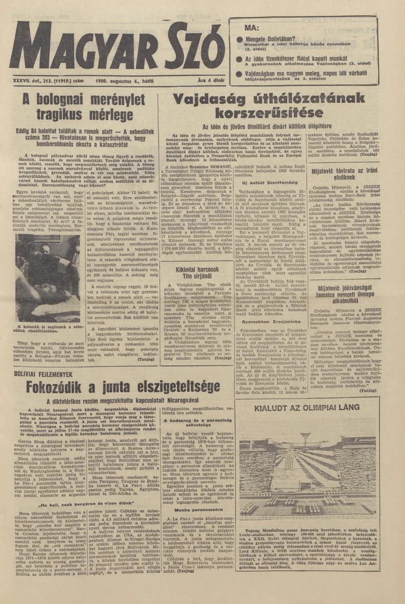 Magyar Szó, 37. évf. 1980. augusztus 4. 213. sz. 1–16. oldal