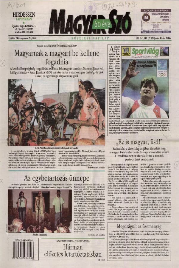 Magyar Szó, 61. évf. 2004. augusztus 23. 197. sz. 1–12. oldal