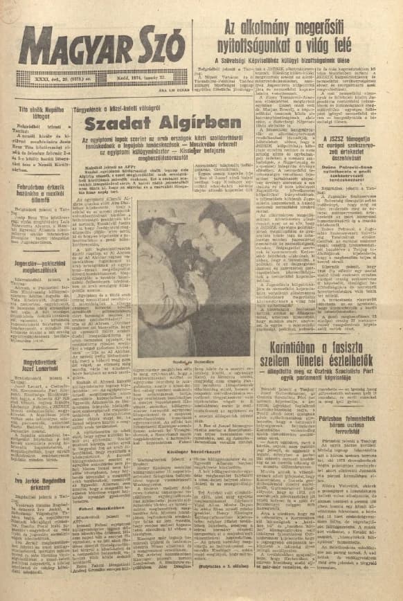 Magyar Szó, 31. évf. 1974. január 22. 20. sz. 1–20. oldal