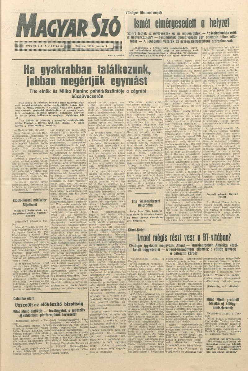 Magyar Szó, 33. évf. 1976. január 7. 5. sz. 1–20. oldal