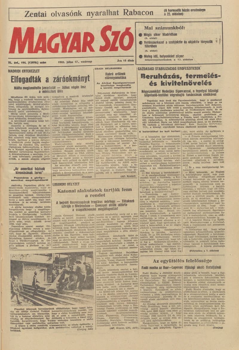 Magyar Szó, 40. évf. 1983. július 17. 194. sz. 1–32. oldal