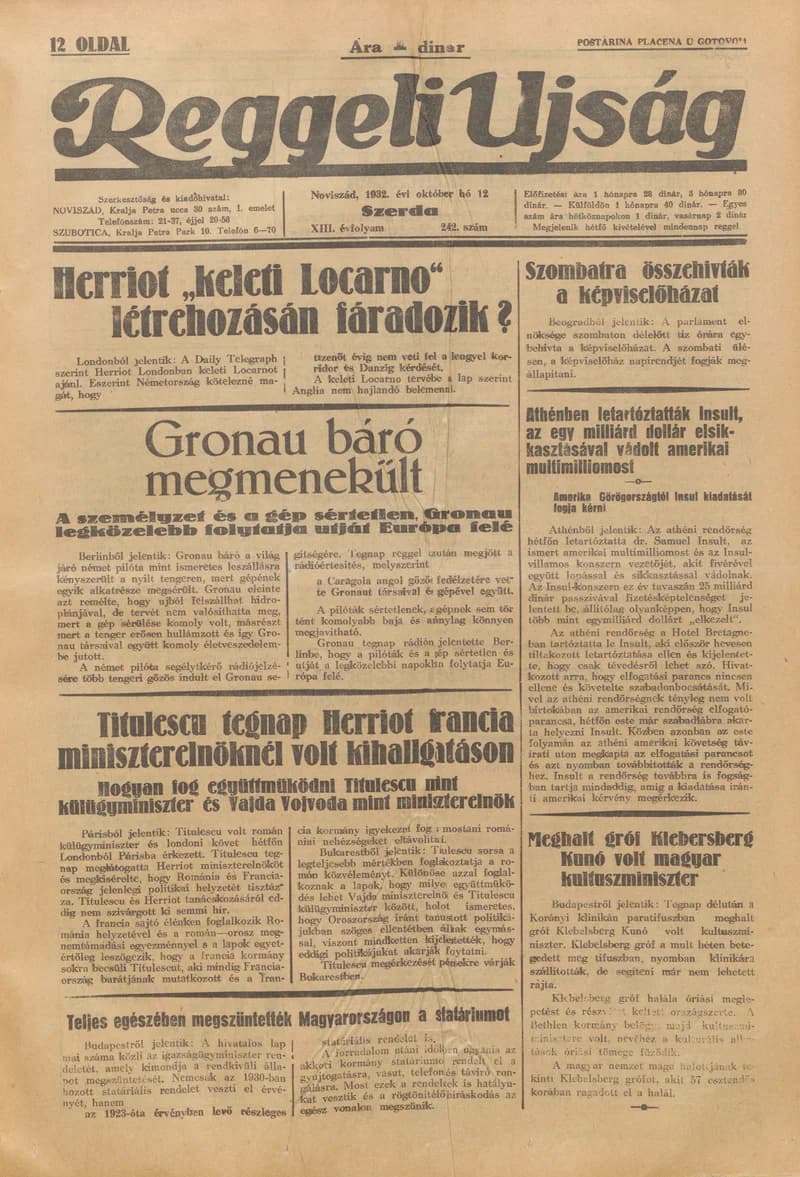 Reggeli Újság, 13. évf. 1932. október 12. 242. sz.