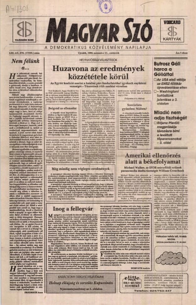 Magyar Szó, 53. évf. 1996. november 21. 276. sz. 1–16. oldal