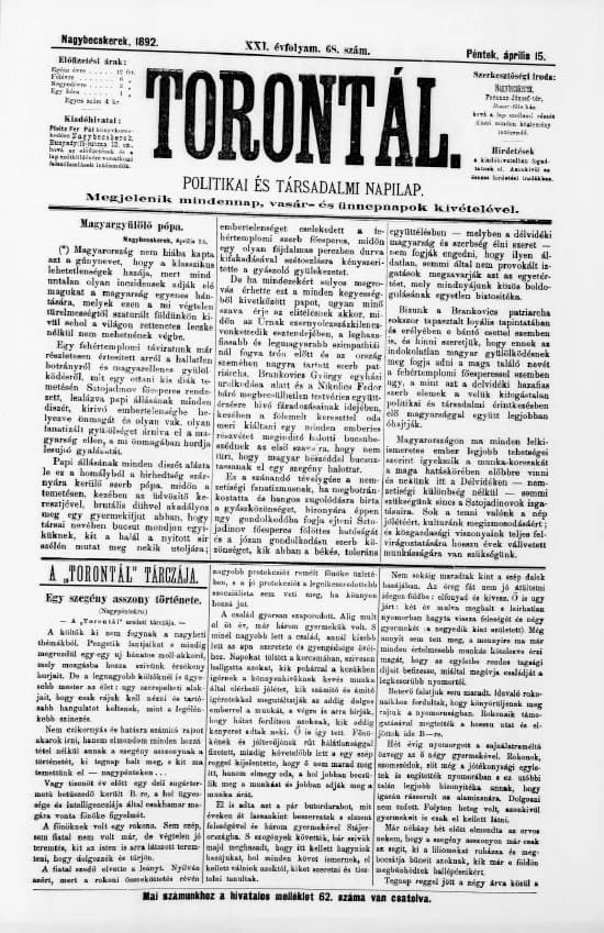 Torontál, 21. évf. 1892. április 15. 68. sz.
