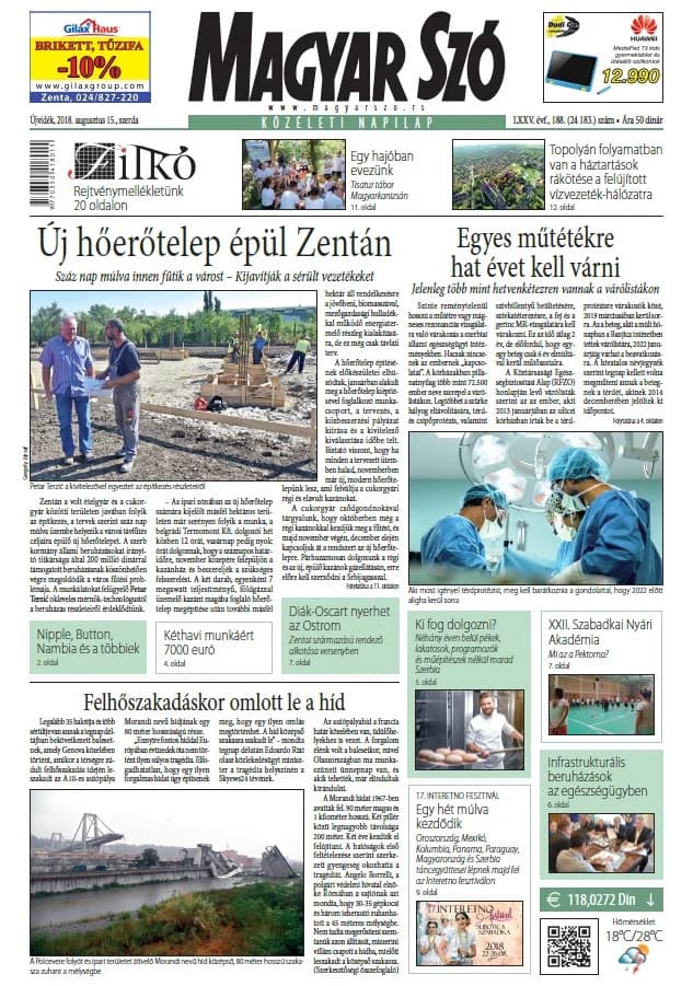 Magyar Szó, 75. évf. 2018. augusztus 15. 188. sz. 1–16. oldal