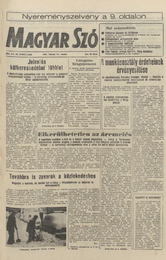 Magyar Szó, 42. évf. 1985. február 13. 42. sz. 1–16. oldal