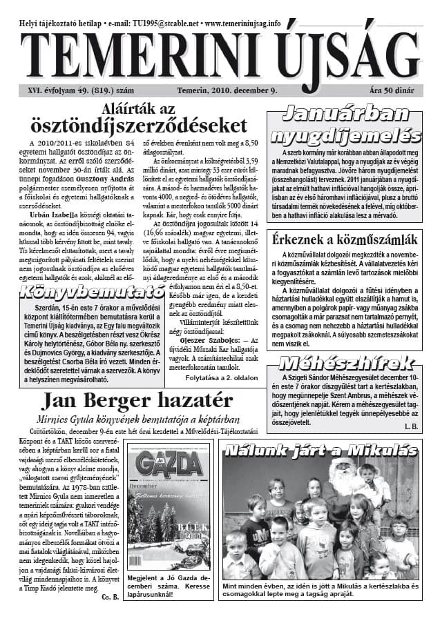 Temerini Újság, 16. évf. 2010. december 9. 49. sz.