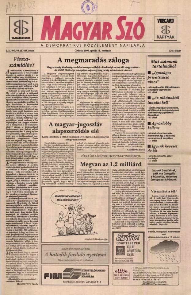 Magyar Szó, 53. évf. 1996. április 14. 89. sz. 1–24. oldal