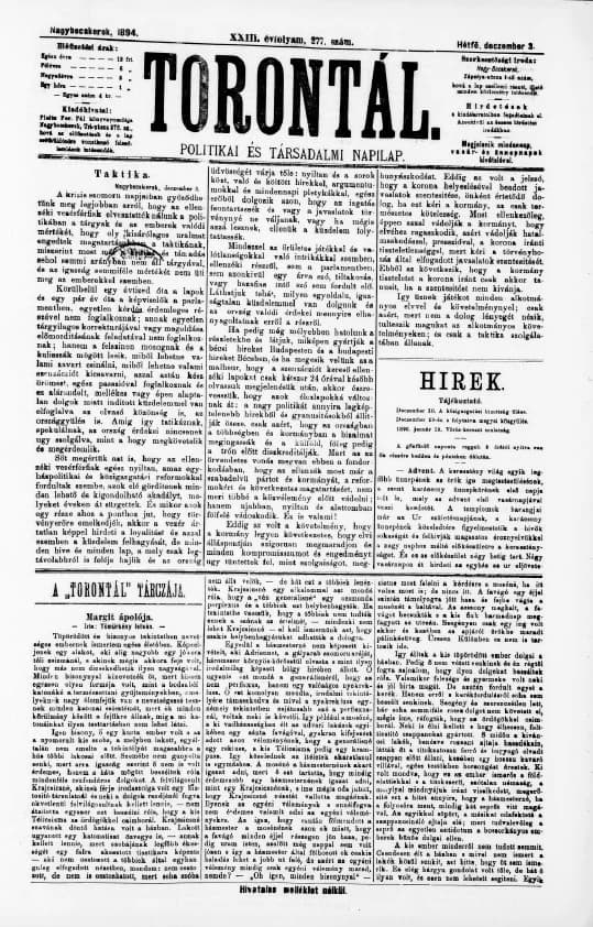 Torontál, 23. évf. 1894. december 3. 277. sz.