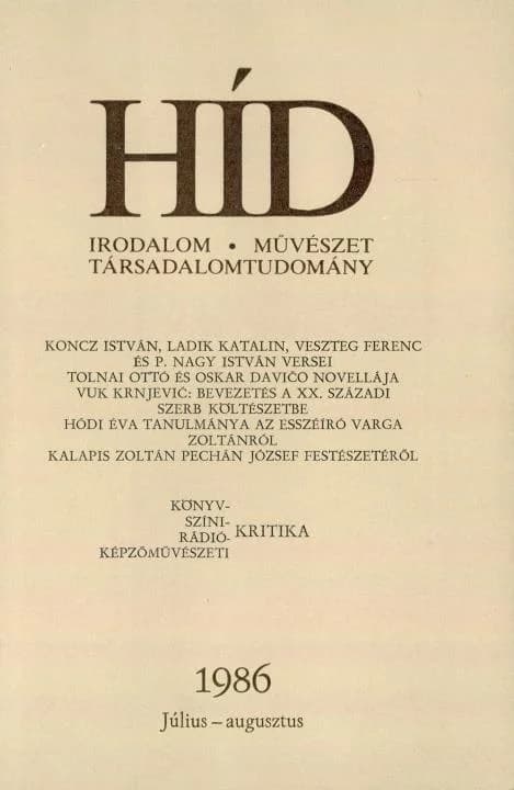 Híd, 50. évf. 1986. július – augusztus. 7–8. sz. 861–996. oldal
